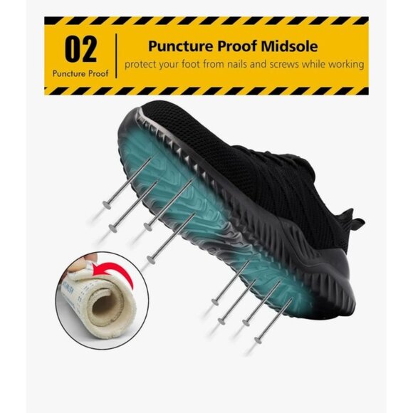 Tinelfy Womens Size 5.5-6 Black Steel Toe Shoes Lightweight & Slip-Resistant - Picture 4 of 15